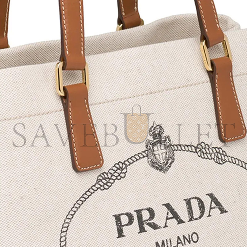 PRADA MEDIUM LEATHER-TRIMMED CANAPA LOGO TOTE 1BG356 (33*24*13cm)